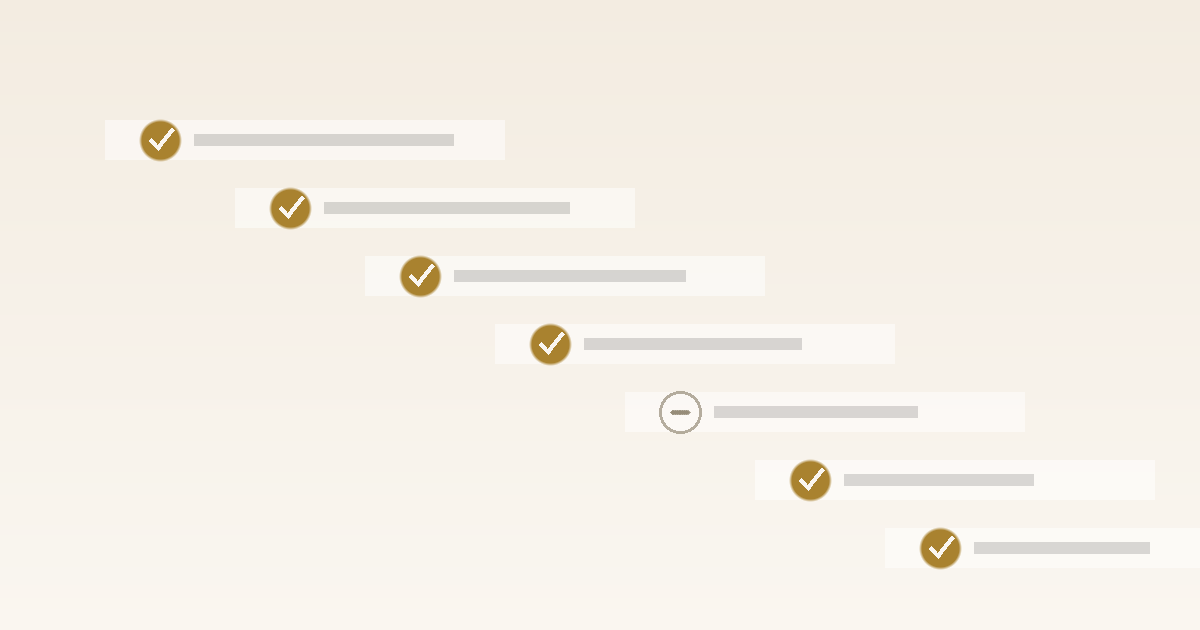 A diagonal readiness checklist with checked signals and one flagged warning